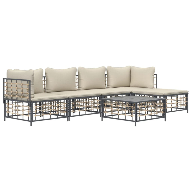 vidaXL 6 részes antracitszürke polyrattan kerti ülőgarnitúra párnákkal