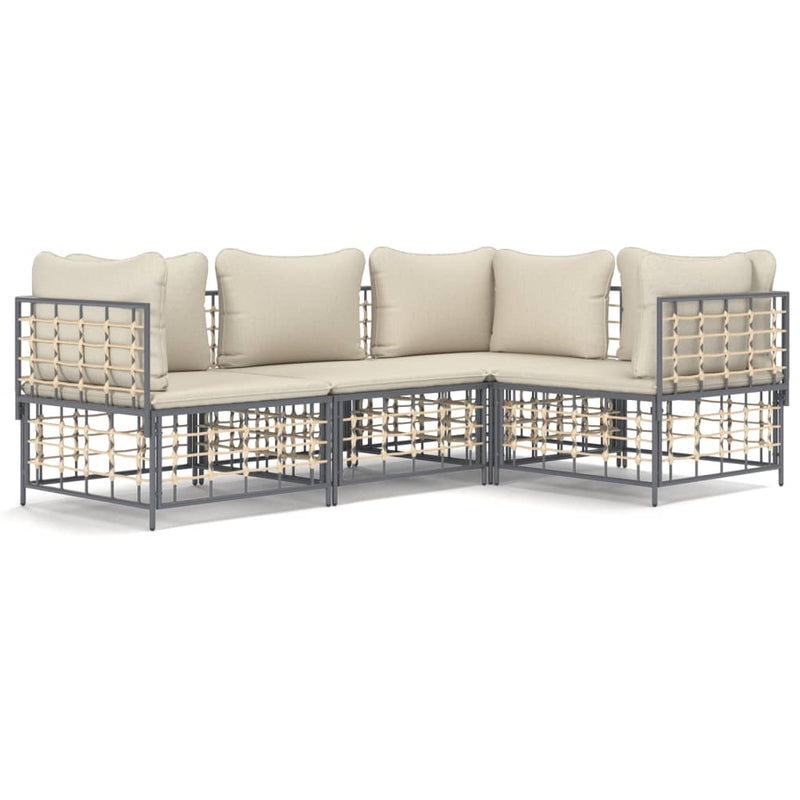vidaXL 4 részes antracitszürke polyrattan kerti ülőgarnitúra párnákkal