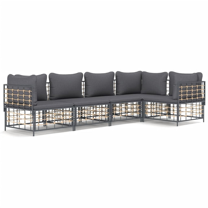 vidaXL 5 részes antracitszürke polyrattan kerti ülőgarnitúra párnákkal
