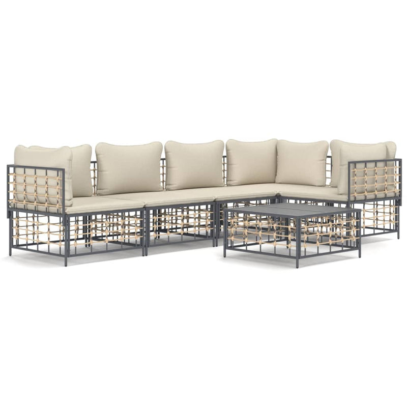 vidaXL 6 részes antracitszürke polyrattan kerti ülőgarnitúra párnákkal