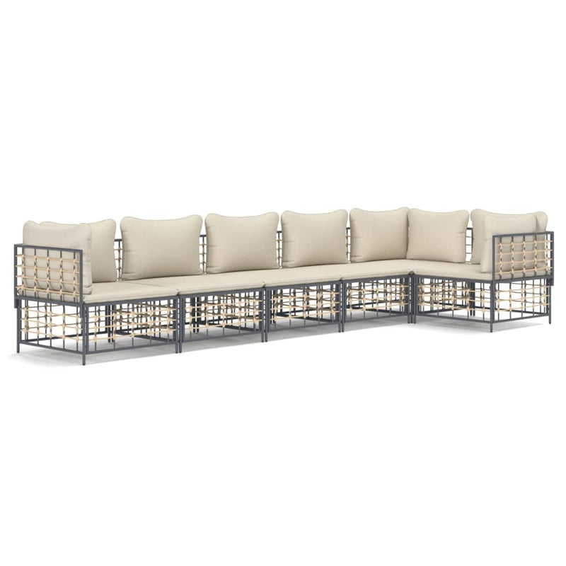 vidaXL 6 részes antracitszürke polyrattan kerti ülőgarnitúra párnákkal