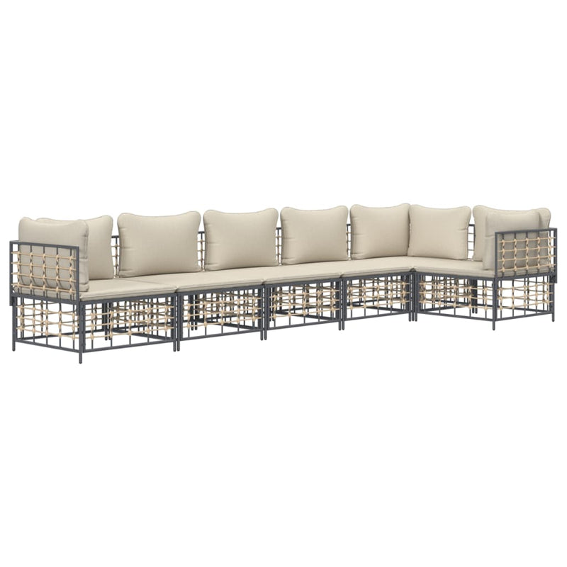 vidaXL 6 részes antracitszürke polyrattan kerti ülőgarnitúra párnákkal