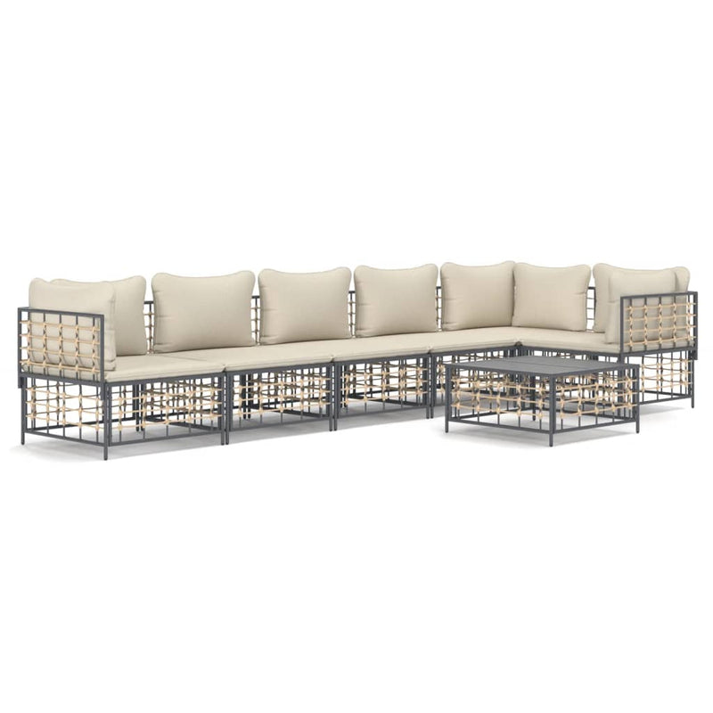 vidaXL 7 részes antracitszürke polyrattan kerti ülőgarnitúra párnákkal