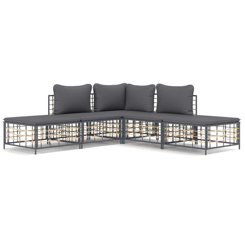 vidaXL 5 részes antracitszürke polyrattan kerti ülőgarnitúra párnákkal