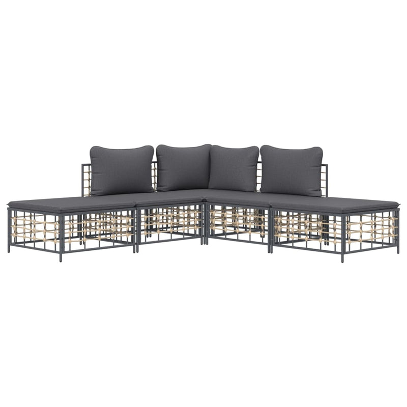 vidaXL 5 részes antracitszürke polyrattan kerti ülőgarnitúra párnákkal