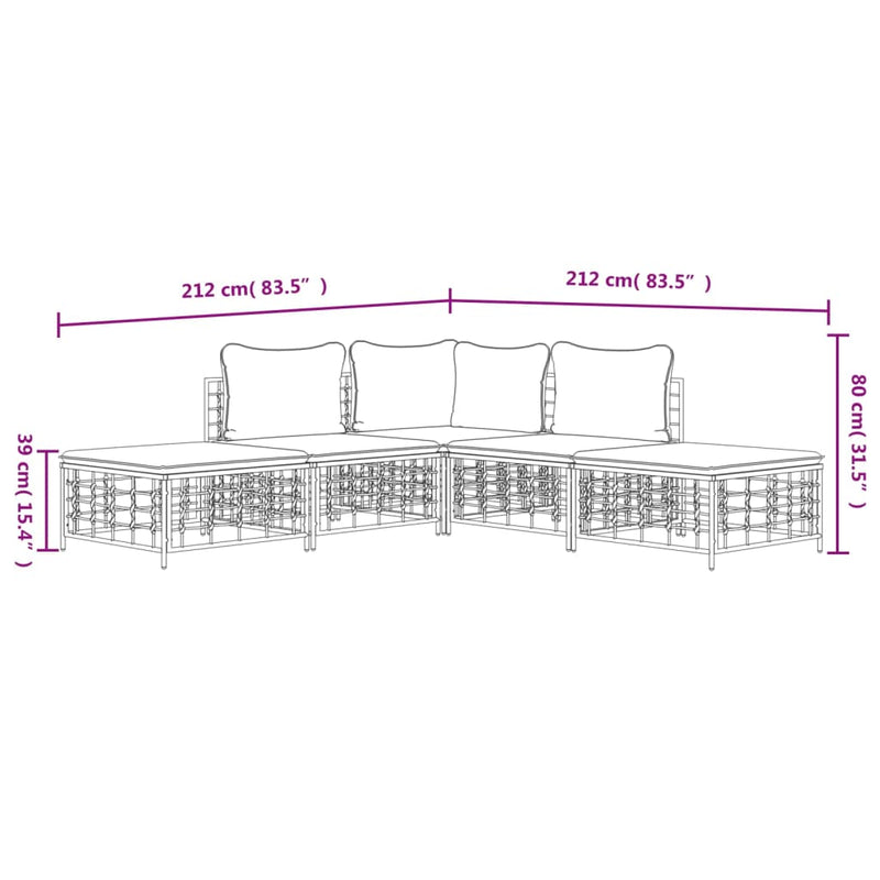 vidaXL 5 részes antracitszürke polyrattan kerti ülőgarnitúra párnákkal