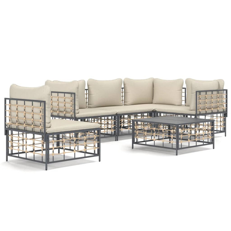 vidaXL 6 részes antracitszürke polyrattan kerti ülőgarnitúra párnákkal