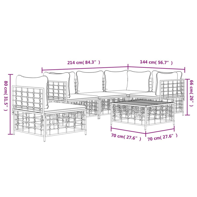 vidaXL 6 részes antracitszürke polyrattan kerti ülőgarnitúra párnákkal