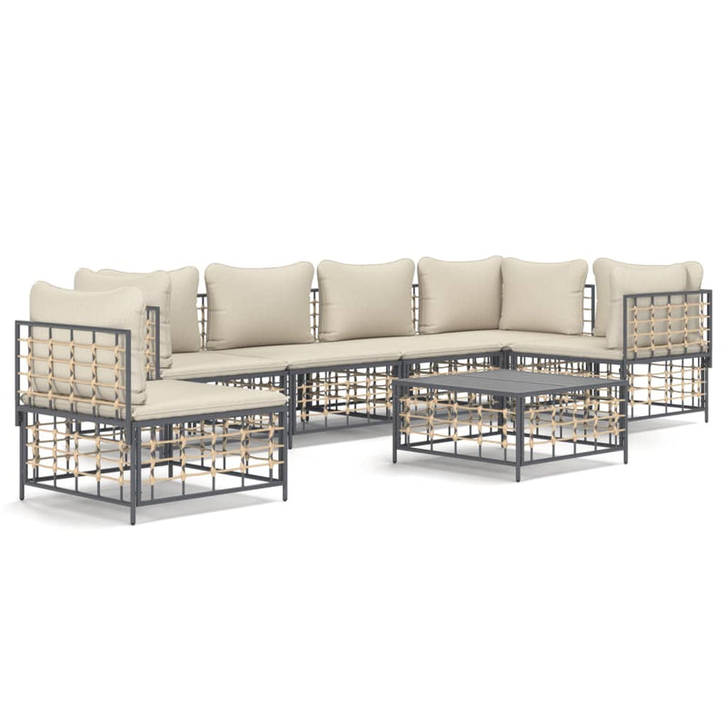 vidaXL 7 részes antracitszürke polyrattan kerti ülőgarnitúra párnákkal