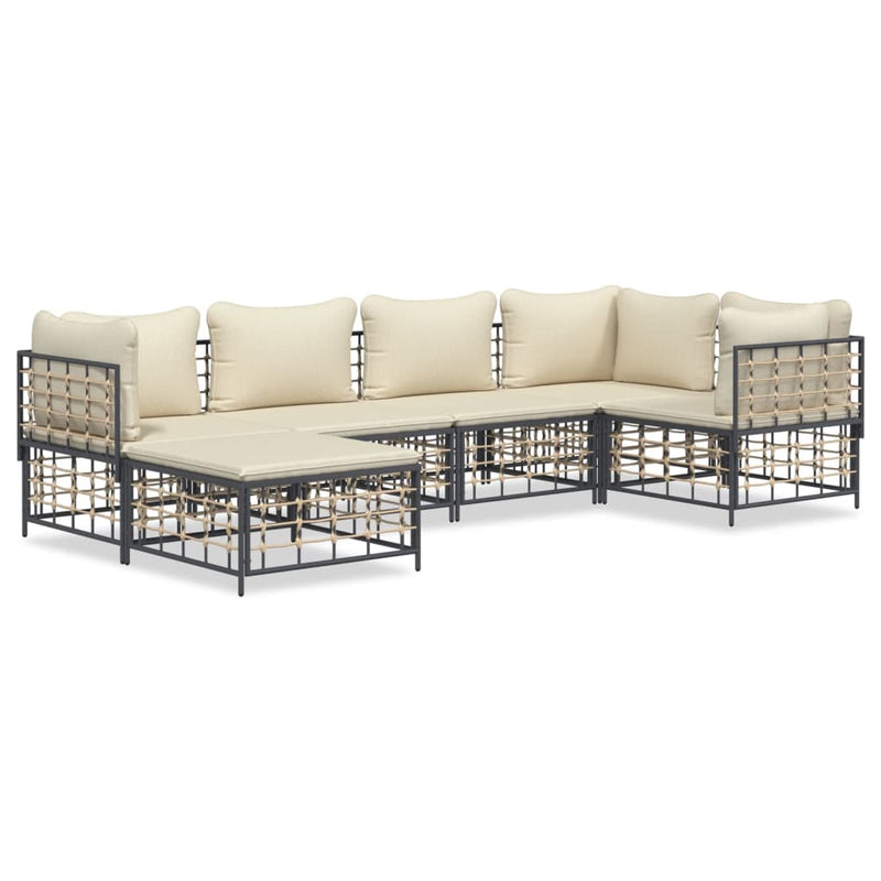 vidaXL 6 részes antracitszürke polyrattan kerti ülőgarnitúra párnákkal