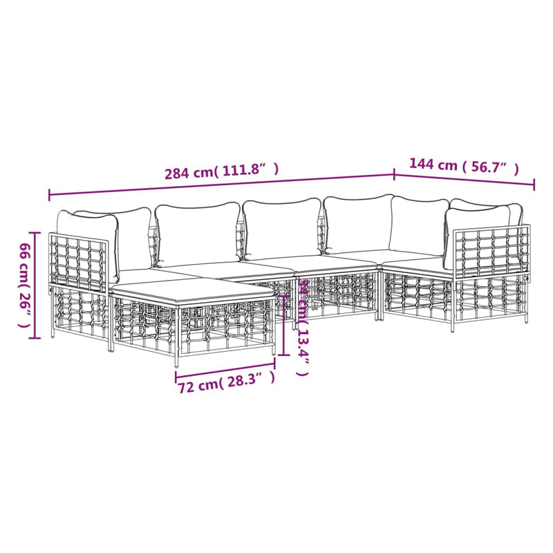 vidaXL 6 részes antracitszürke polyrattan kerti ülőgarnitúra párnákkal