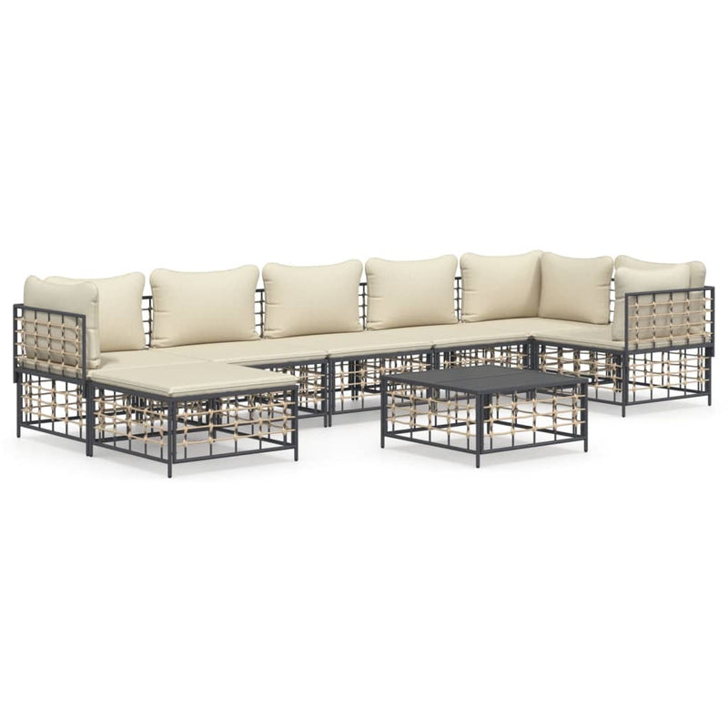 vidaXL 8 részes antracitszürke polyrattan kerti ülőgarnitúra párnákkal