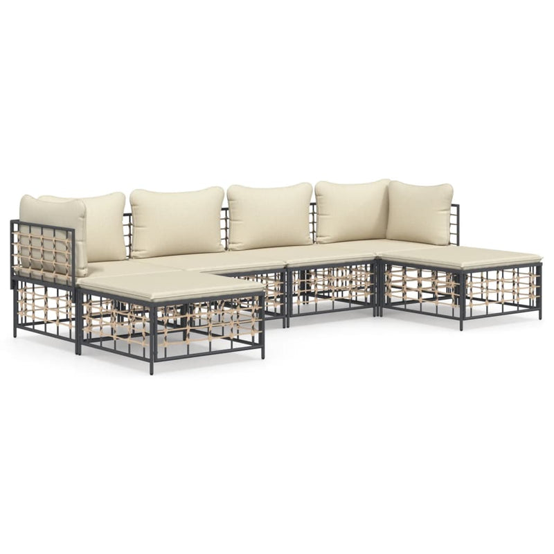 vidaXL 6 részes antracitszürke polyrattan kerti ülőgarnitúra párnákkal