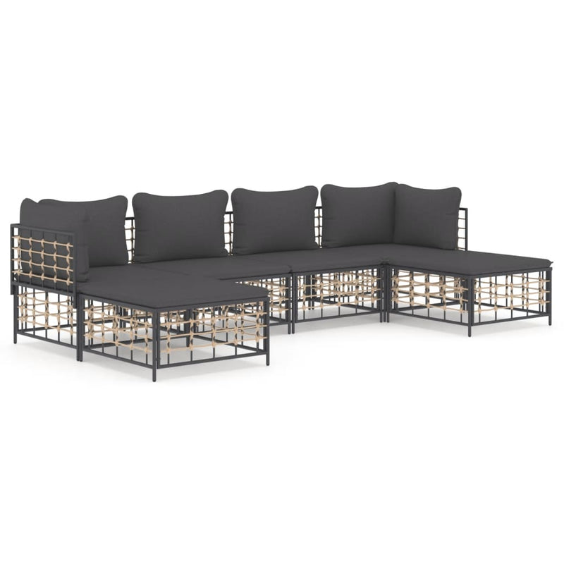 vidaXL 6 részes antracitszürke polyrattan kerti ülőgarnitúra párnákkal