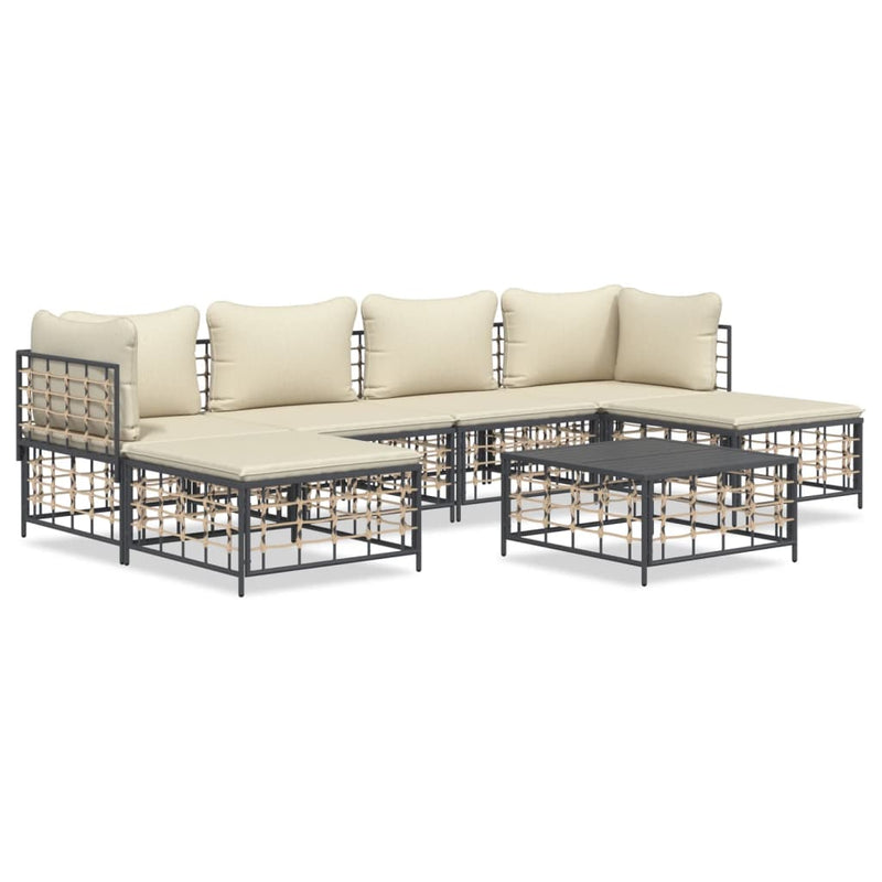 vidaXL 7 részes antracitszürke polyrattan kerti ülőgarnitúra párnákkal