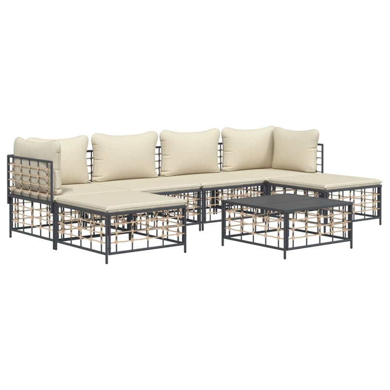 vidaXL 7 részes antracitszürke polyrattan kerti ülőgarnitúra párnákkal