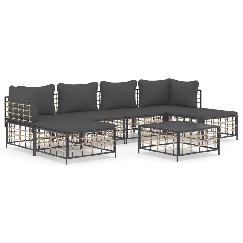 vidaXL 7 részes antracitszürke polyrattan kerti ülőgarnitúra párnákkal