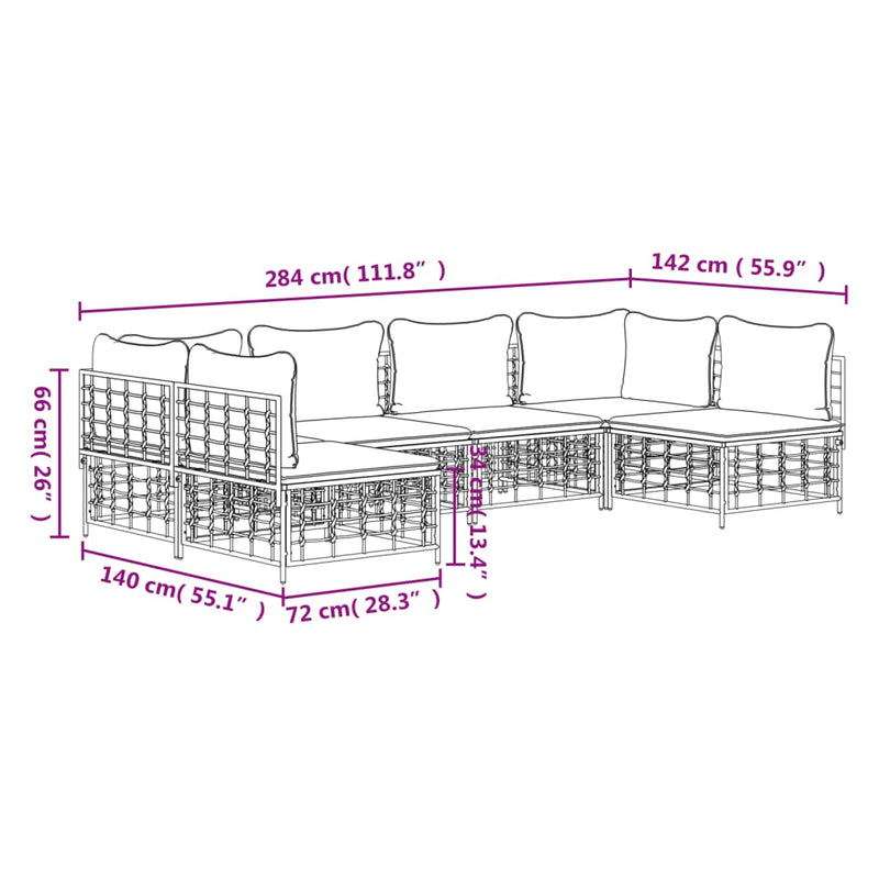 vidaXL 6 részes antracitszürke polyrattan kerti ülőgarnitúra párnákkal