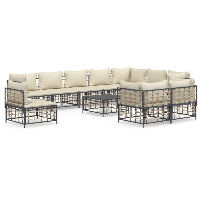 vidaXL 11 részes antracitszürke polyrattan kerti ülőgarnitúra párnával