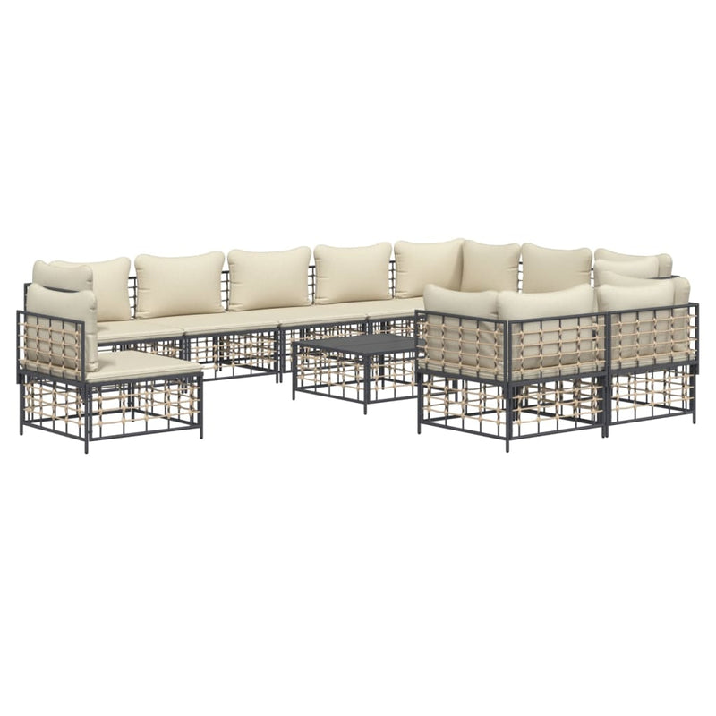 vidaXL 11 részes antracitszürke polyrattan kerti ülőgarnitúra párnával