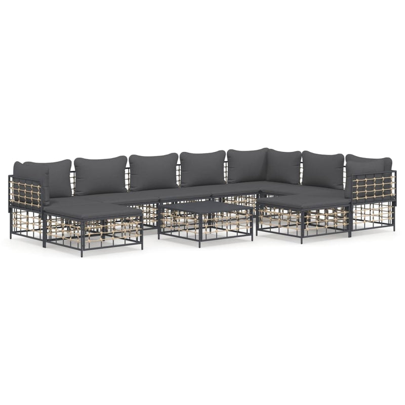vidaXL 10 részes antracitszürke polyrattan kerti ülőgarnitúra párnával