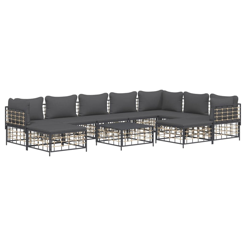 vidaXL 10 részes antracitszürke polyrattan kerti ülőgarnitúra párnával