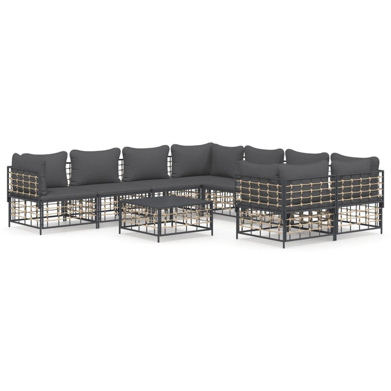 vidaXL 9 részes antracitszürke polyrattan kerti ülőgarnitúra párnákkal