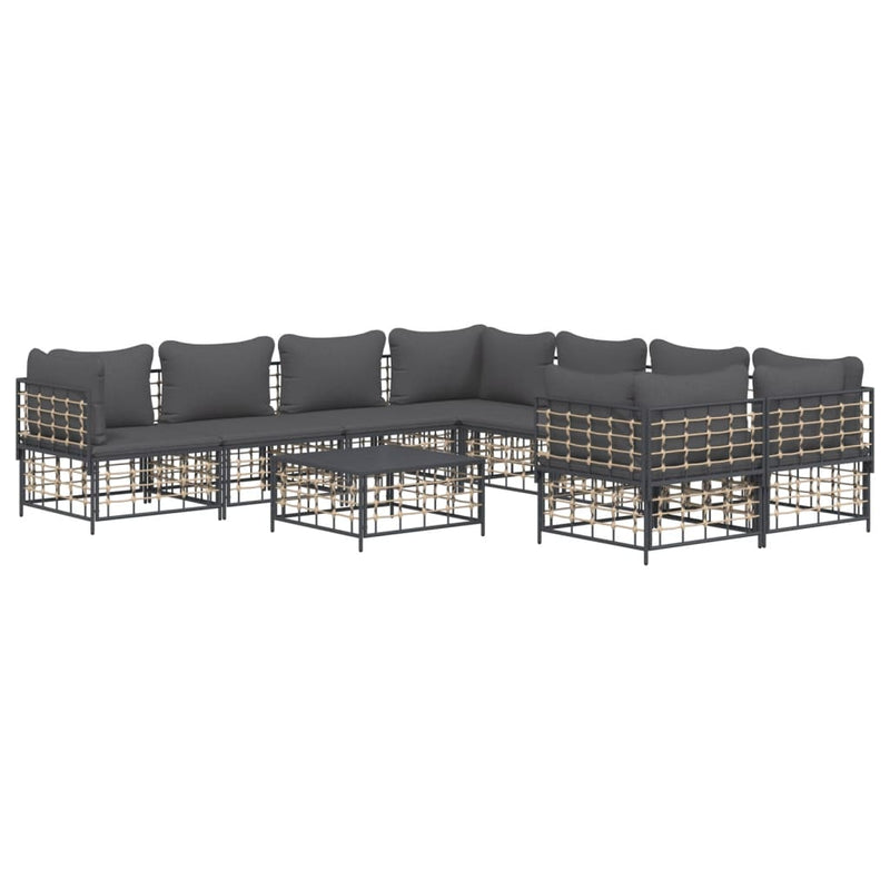 vidaXL 9 részes antracitszürke polyrattan kerti ülőgarnitúra párnákkal