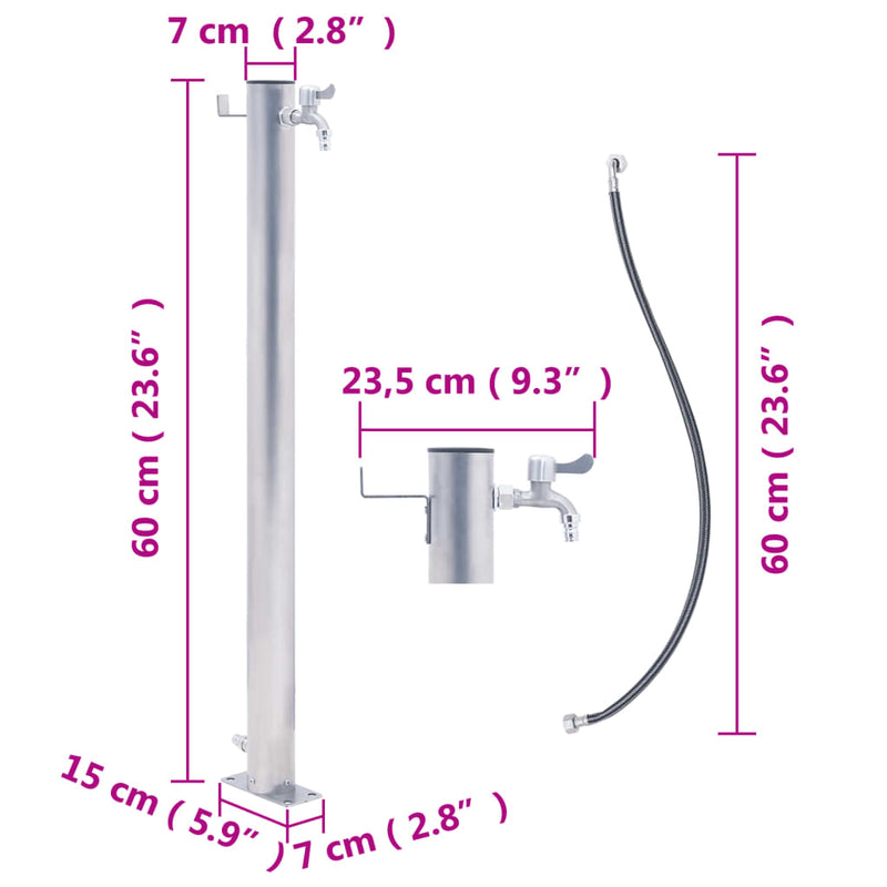 vidaXL kerek rozsdamentes acél kerti oszlop típusú vízcsap 60 cm