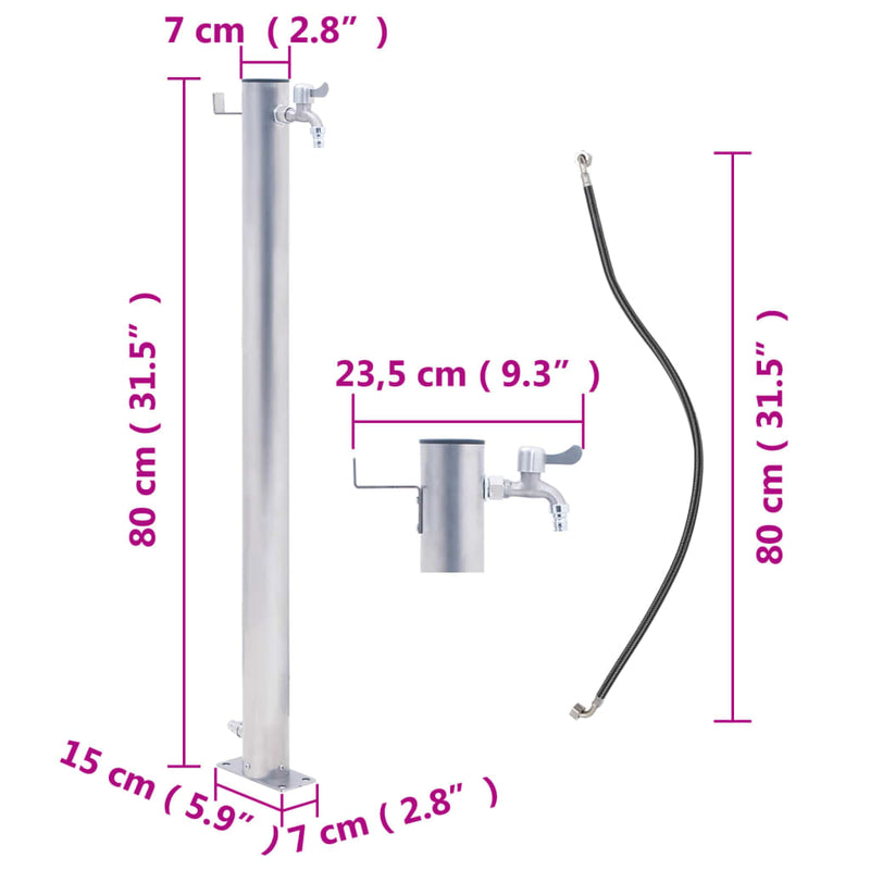 vidaXL kerek rozsdamentes acél kerti oszlop típusú vízcsap 80 cm