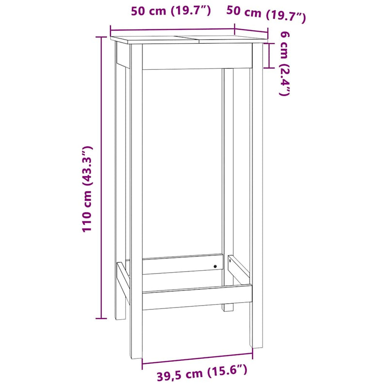 vidaXL tömör fenyőfa bárasztal 50 x 50 x 110 cm
