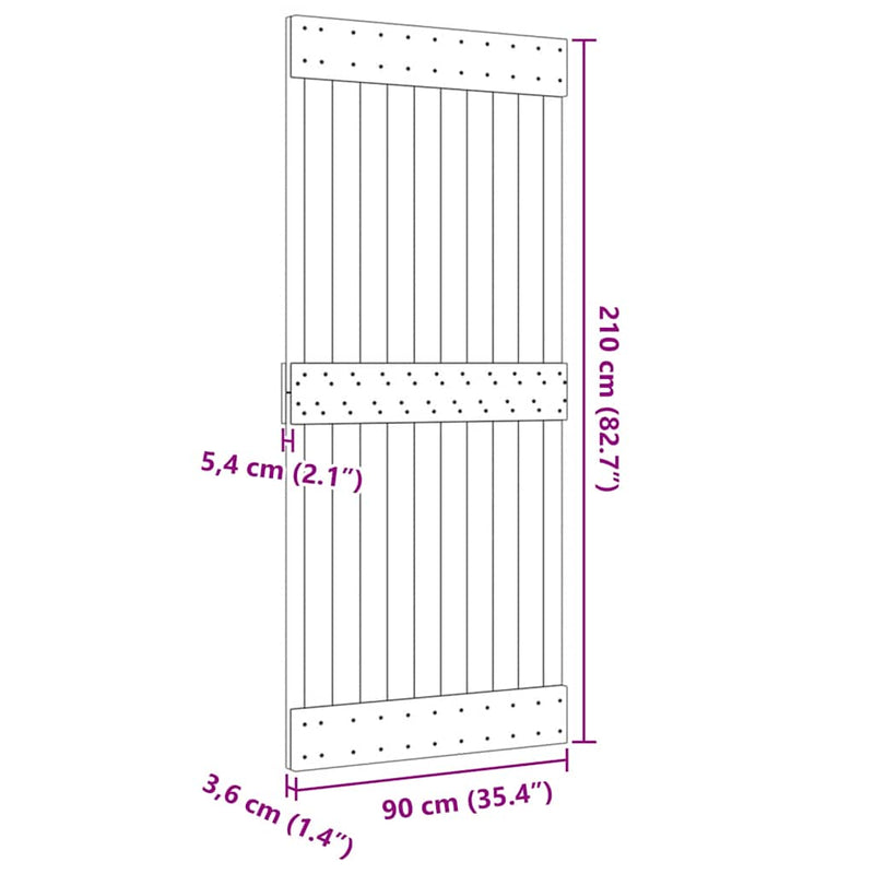 vidaXL NARVIK tömör fenyőfa ajtó 90 x 210 cm