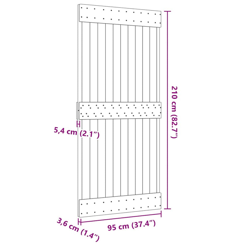 vidaXL NARVIK tömör fenyőfa ajtó 95 x 210 cm