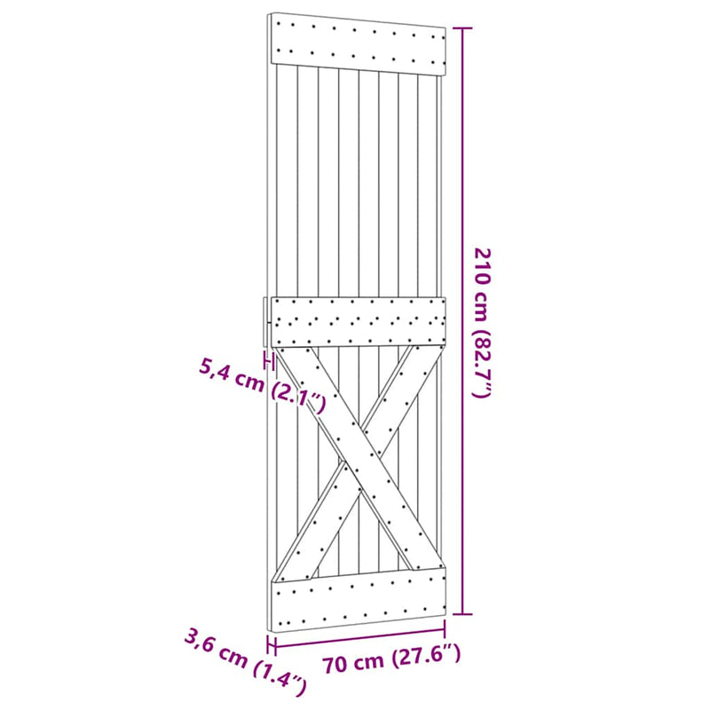 vidaXL NARVIK tömör fenyőfa ajtó 70 x 210 cm