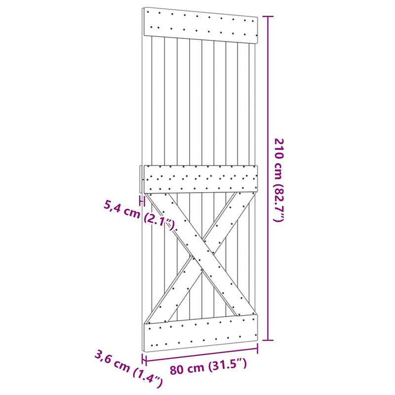 vidaXL NARVIK tömör fenyőfa ajtó 80 x 210 cm
