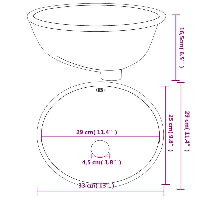 vidaXL fehér ovális kerámia fürdőszobai mosdókagyló 33x29x16,5 cm