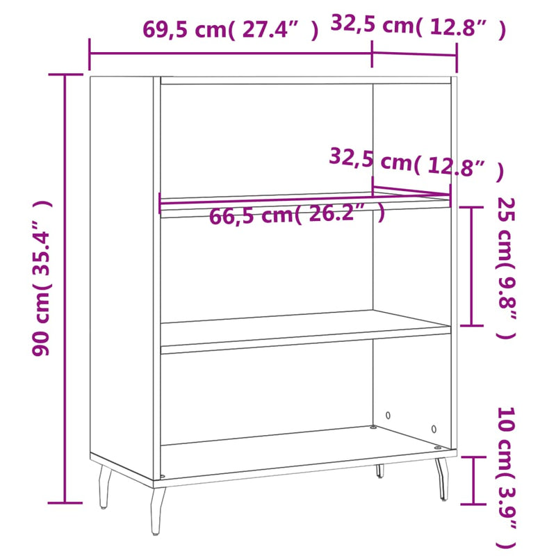 vidaXL füstös tölgy színű szerelt fa polcos szekrény 69,5x32,5x90 cm