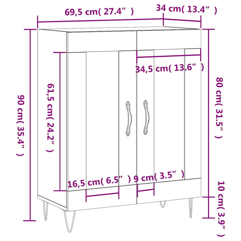 vidaXL füstös tölgy színű szerelt fa tálalószekrény 69,5 x 34 x 90 cm
