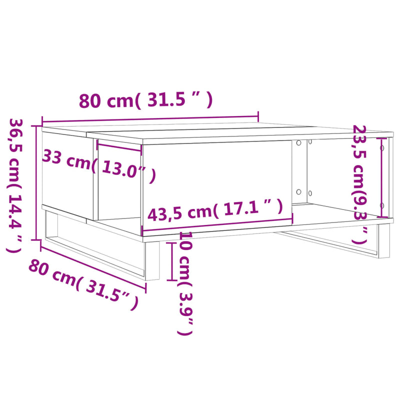 vidaXL szürke sonoma színű szerelt fa dohányzóasztal 80 x 80 x 36,5 cm