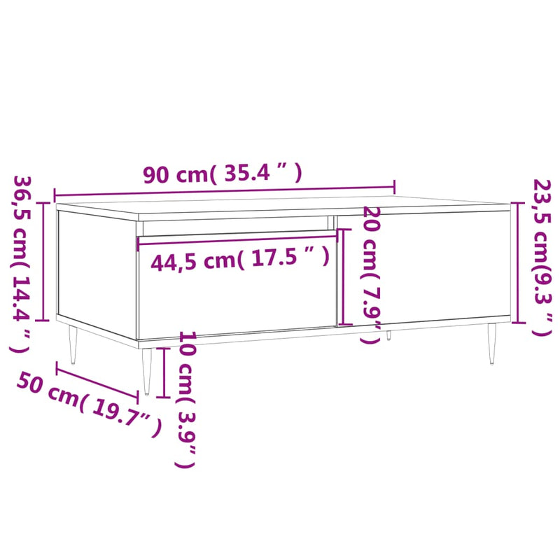 vidaXL szürke sonoma színű szerelt fa dohányzóasztal 90 x 50 x 36,5 cm