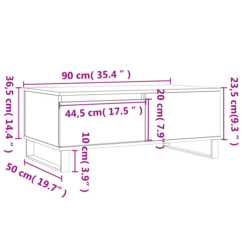 vidaXL szürke sonoma színű szerelt fa dohányzóasztal 90 x 50 x 36,5 cm
