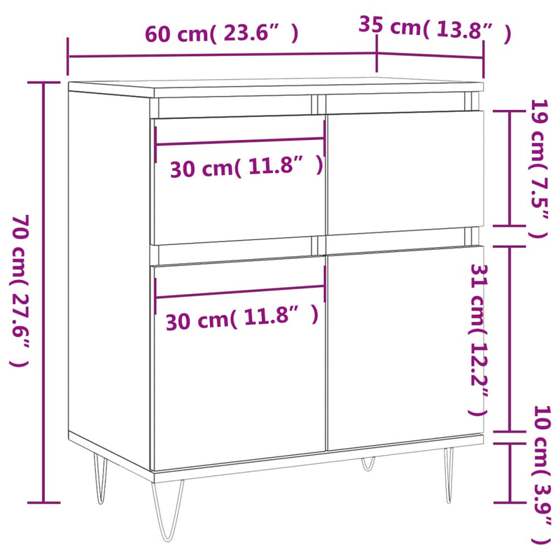 vidaXL betonszürke szerelt fa tálalószekrény 60 x 35 x 70 cm