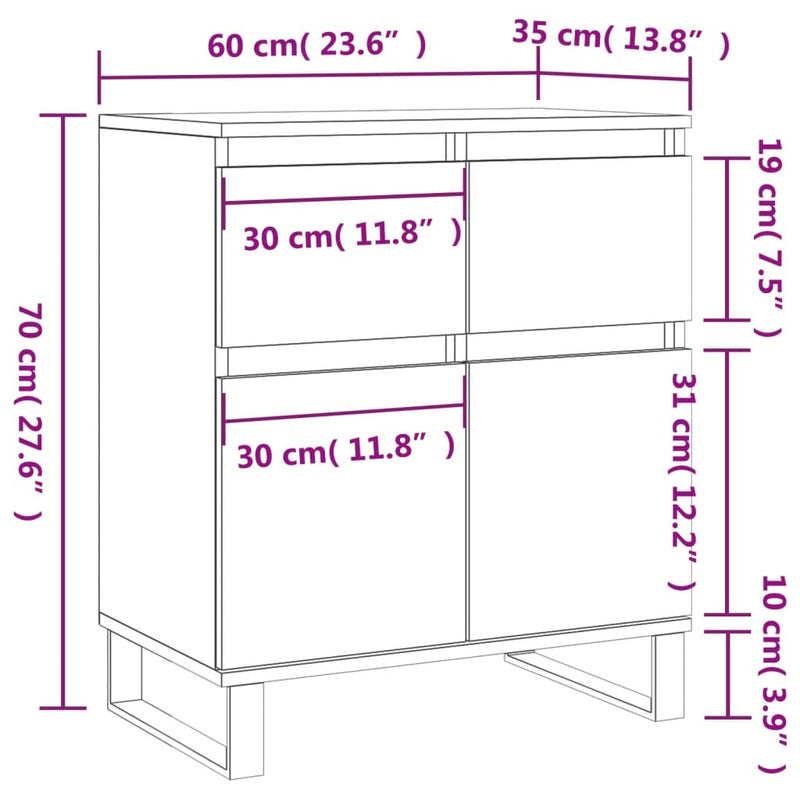 vidaXL szürke sonoma színű szerelt fa tálalószekrény 60 x 35 x 70 cm