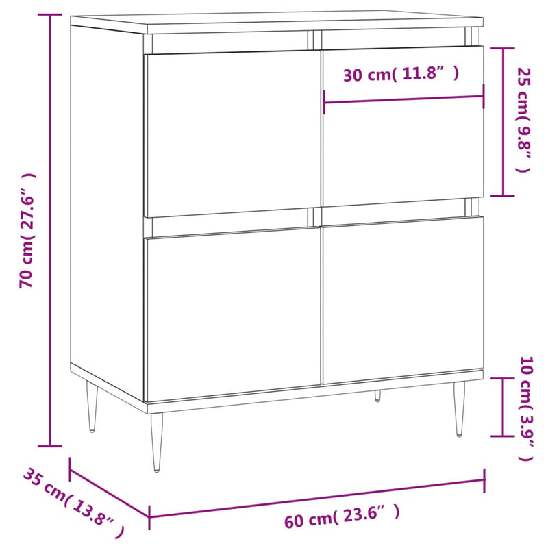 vidaXL fekete szerelt fa tálalószekrény 60 x 35 x70 cm