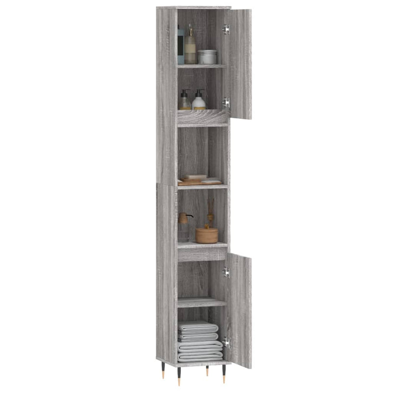 vidaXL szürke sonoma színű szerelt fa fürdőszobaszekrény 30x30x190 cm
