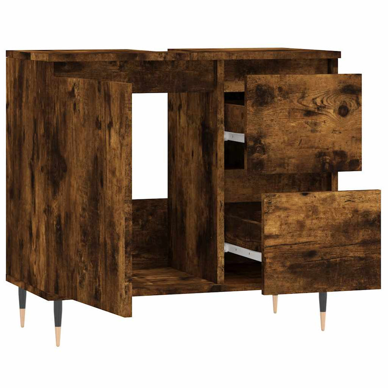 vidaXL füstös tölgy színű szerelt fa fürdőszobaszekrény 65x33x60 cm