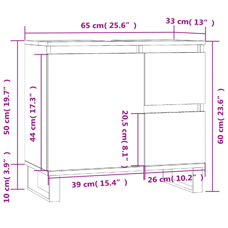 vidaXL füstös tölgy színű szerelt fa fürdőszobaszekrény 65x33x60 cm