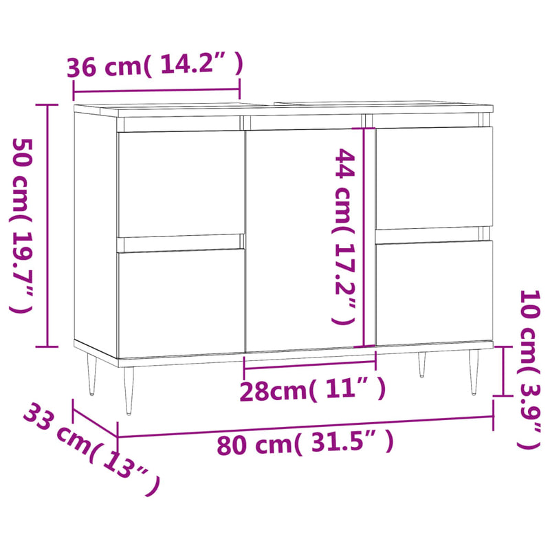 vidaXL barna tölgyszínű szerelt fa mosdószekrény 80 x 33 x 60 cm