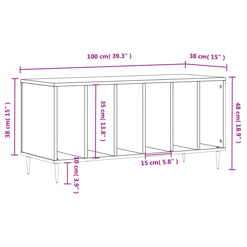 vidaXL fekete szerelt fa hanglemezszekrény 100 x 38 x 48 cm