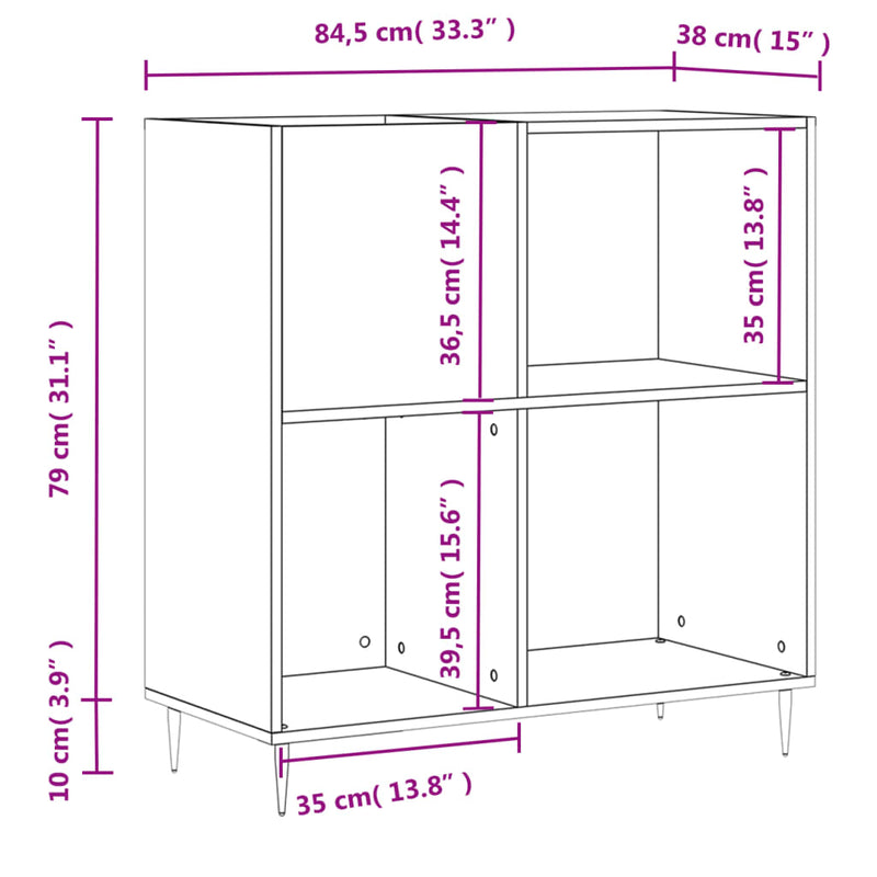 vidaXL fekete szerelt fa hanglemezszekrény 84,5 x 38 x 89 cm